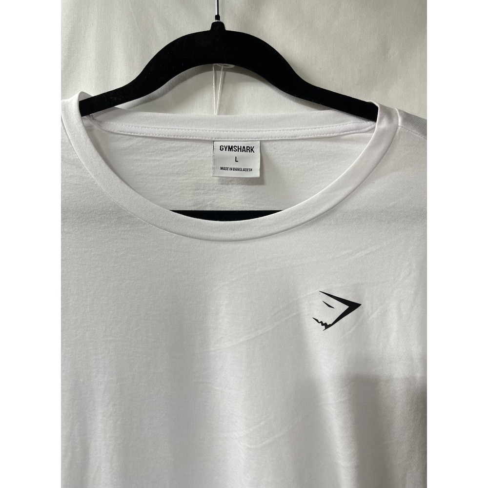 Gymshark Mens White Long Sleeve Training Shirt Crew Neck‎ Logo Size Large - Picture 2 of 3